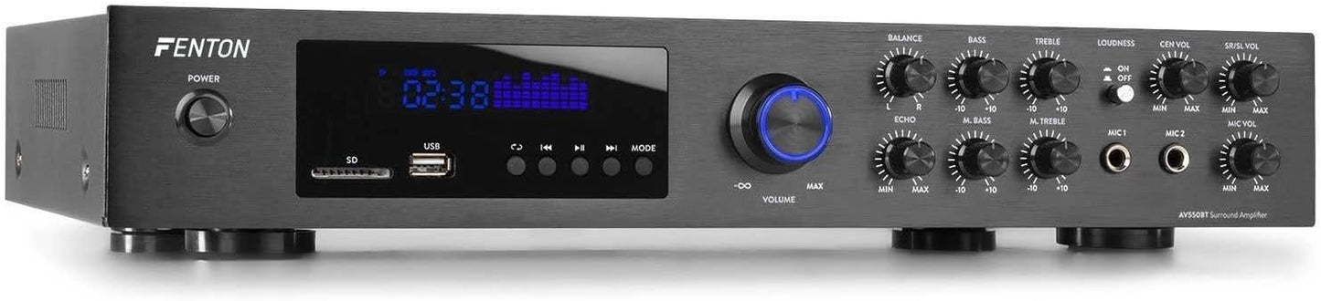 Fenton HF5B - Heimkino Musikanlage Für Audiosystem 1150 Watt - 5.0 Surround Sound System Mit Verstärker, 6-Teiliges Home Entertainment System, Soundsystem Für Fernseher - Nuss Braun