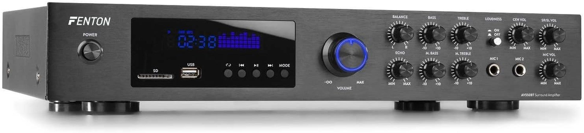 Fenton HF5B - Heimkino Musikanlage Für Audiosystem 1150 Watt - 5.0 Surround Sound System Mit Verstärker, 6-Teiliges Home Entertainment System, Soundsystem Für Fernseher - Nuss Braun