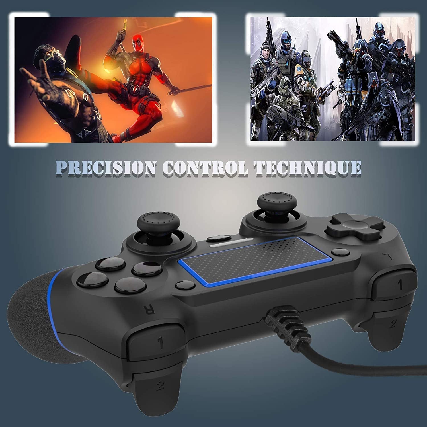Intckwan Kabelgebunden Game Controller Für PS-4 / Pro/Slim/Laptop/Pc(Win7/8/10), Wired Gamepad Joystick Mit Vibration Und Anti-Rutsch-Griff, Ergonomie(Blau)