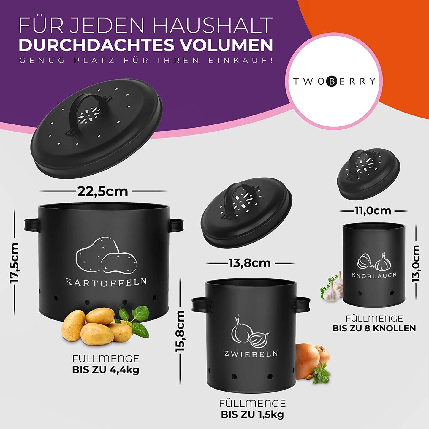 Kartoffel Aufbewahrungsbox [3Er Set] Inkl. Sparschäler- Längere Haltbarkeit Durch 360° Luftzirkulation - Zwiebel Aufbewahrung, Kartoffel Aufbewahrung & Knoblauch Aufbewahrun Küche