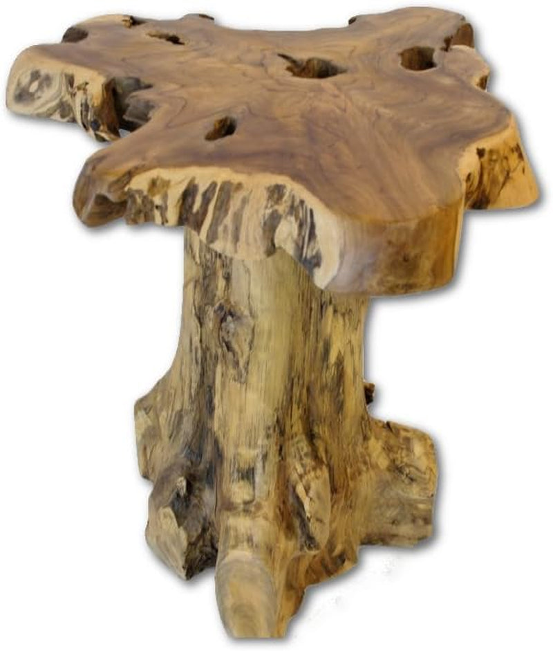 Kinaree Holz Beistelltisch ALOR Setar - Durchmesser Ca. 50-55Cm Beistelltisch Aus Teak Massivholz in Rustikaler Optik, Mit Tischplatte Aus Wurzelholz Baumscheibe (50X50X50Cm)