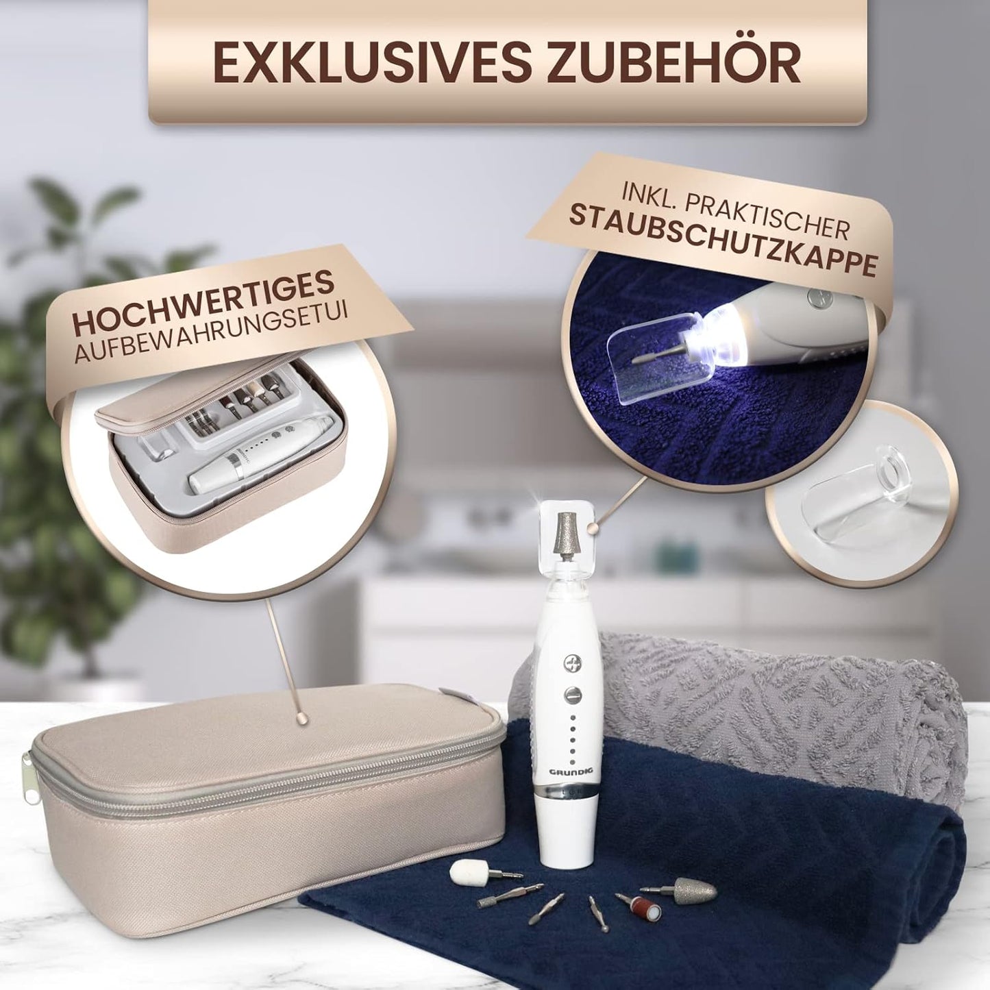 GRUNDIG Maniküre Set Elektrisch - Schöne Nägel Dank Power LED Und 17Tlg Saphir Zubehör Pediküre Fußpflege Set & Maniküre Set Mit Zubehör Nachbestellmöglichkeit Elektrische Nagelfeile (Maniküre Set V2)