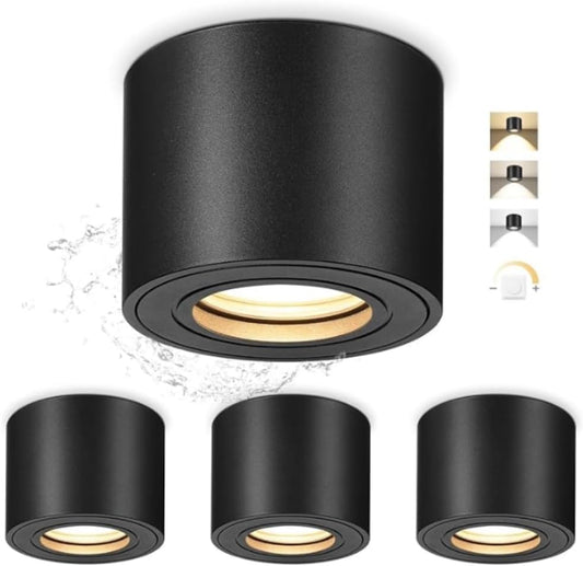 4Er-Set Aufbauspot Schwarz Flach,Ø80Mm,6W,Verstellbare Led-Einbauleuchten, Dimmbar Und Farbtemperaturwechsel,Ip44 Wassergeschützt, Runde Leuchtfläche Spotleuchte Für Küche Bad Flur Schlafzimmer