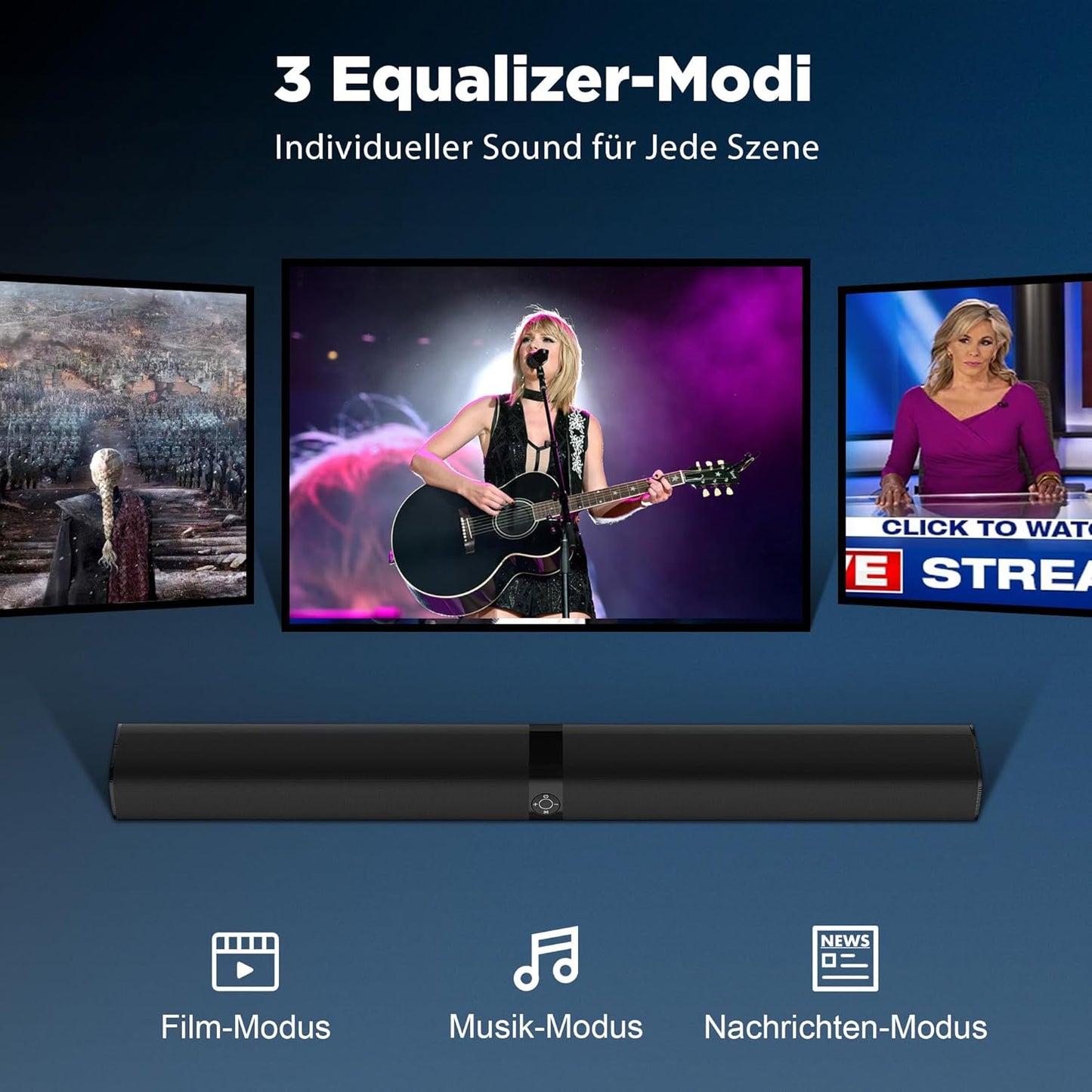 Soundbar Für TV Geräte, Teilbare 2-In-1 Set of TV Soundbar, Auto-Volume-Boost, 3 Sound Modi, Surround Soundsystem, Bluetooth 5.3, Arc/Opt/Aux, TV Lautsprecher Für Fernseher, Beamer, Monitor