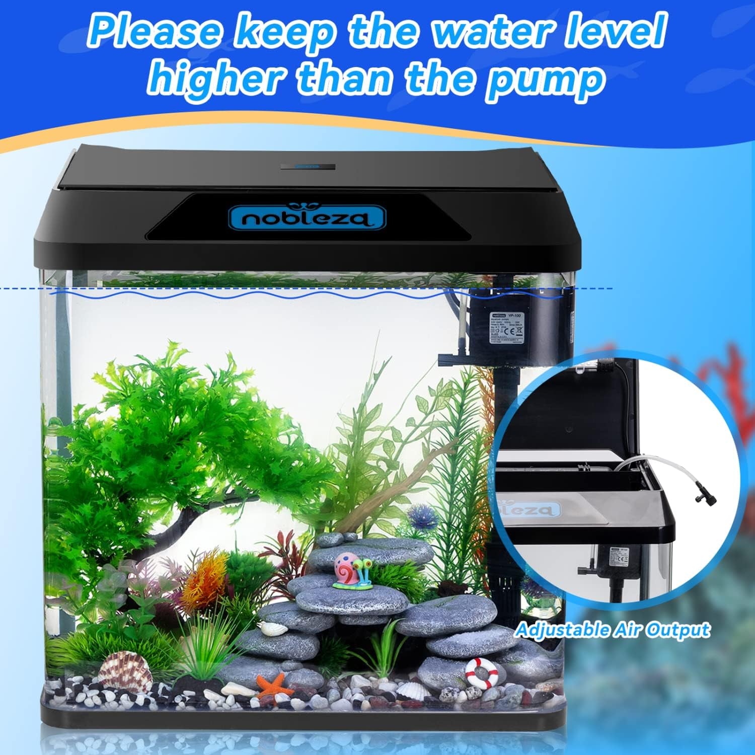 Nobleza - 30L Mini Aquarium Komplettset, Nano Aquarium Stabiles Einsteigerbecken Mit Led-Beleuchtung Und Eingebautem Filtersystem, Schwarz