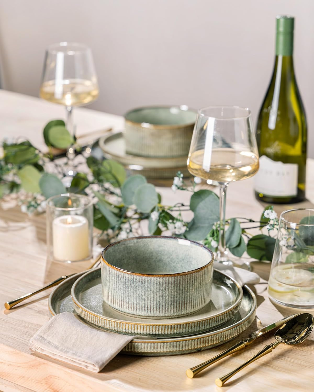 Gbhome Steingut Geschirrset 6 Personen, 18-Tlg Reaktive Glasur Handarbeit Steingut Geschirr Set, Mikrowellen- & Spülmaschinenfest Schüssel- Und Teller Set