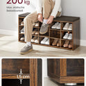 VASAGLE Schuhbank, Schuhregal Mit Sitzfläche, Sitzbank Mit Stauraum, Kissen, 15 Fächer, Für Wohnzimmer, Flur, 30 X 105 X 48 Cm, Vintagebraun-Kastanienbraun LHS15BX