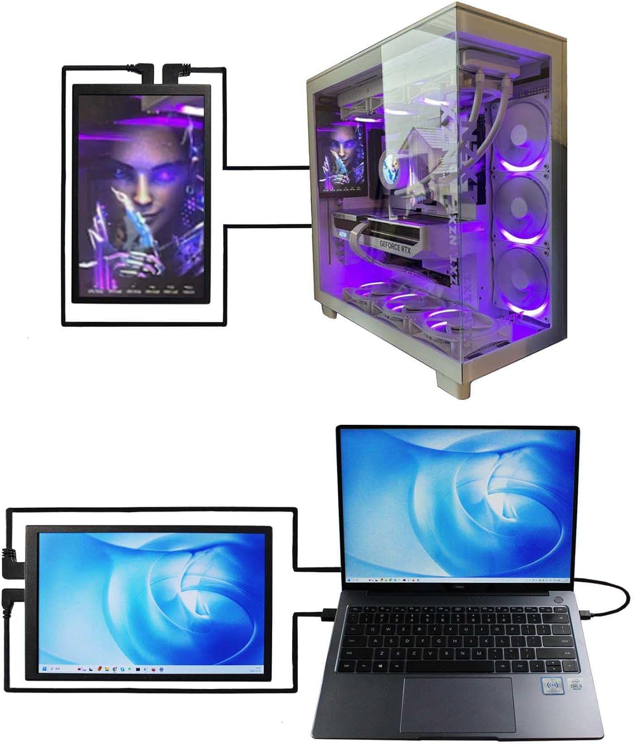 VSDISPLAY 8 Zoll 1280 X 800 IPS LCD Monitor, Universal 120 Mm Lüfterhalterung, PC Gehäuse Display, Für DIY CPU GPU Temperatur Computerbildschirm