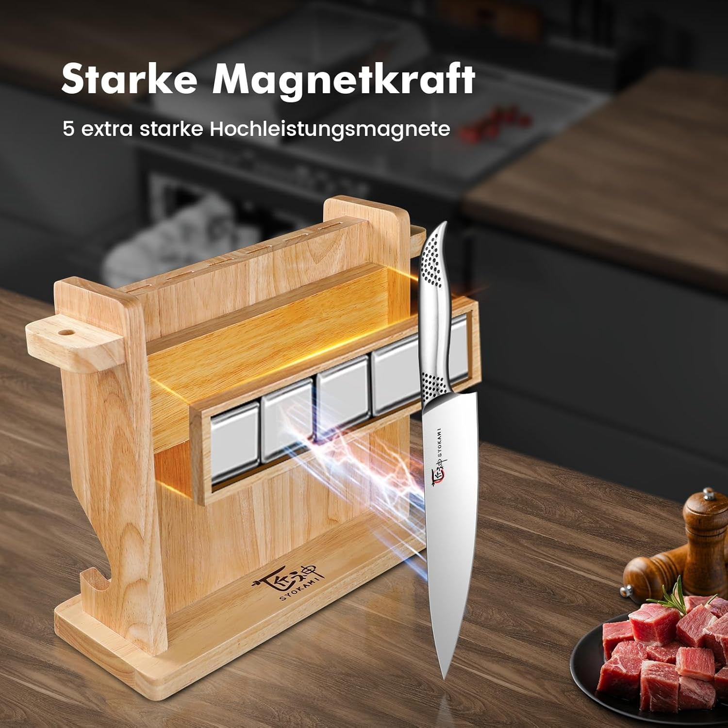 Japanisches Küchenmesser Set, Magnetisches Messer Set Mit Block Und Schärfer, Edelstahl-Messerset Als Geschenk Für Paare, Hochzeiten, Frauen Oder Mütter, Inklusive Geschenkbox, 14-Teilig, Black Dot