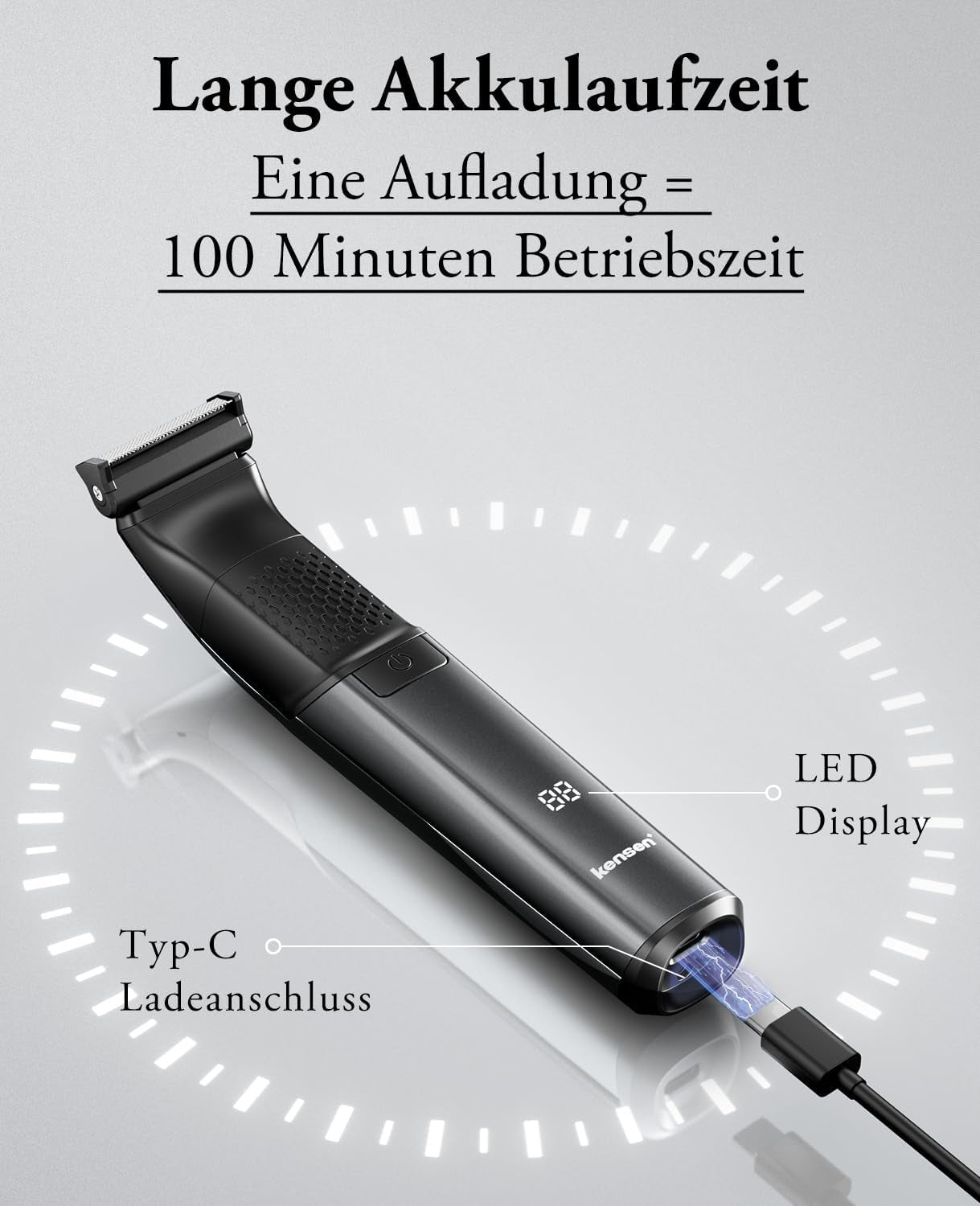 Intimrasierer Mann, Kensen 2 in 1 Rasierer Herren Intimbereich Wasserdicht Körperrasierer Herren Typ-C Bodygroom Herren Nass Trocken Intim Rasierer Männer Beine Brust Achselhöhle Leiste Aufsteckkämme