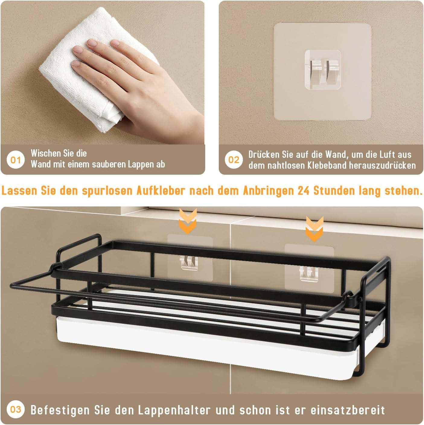 Spülbecken Organizer Küchen Organizer Mit Spültuchhalter- Hängend, Schwarz Kohlenstoffstahl Für Spüle, Abwasch, Spülmittel & Küchenutensilien - Spülablage & Küchenablage Ohne Bohren, Sink Organizer