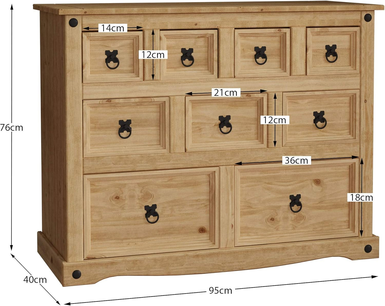 Vida Designs Corona Apothekerschrank Mit 9 Schubladen, Kaufmannsschrank Rustikal Organisieren Sammeln Aufbewahren Pinie, Hellbraun, 76 X 95 X 40 Cm, P2201-CR
