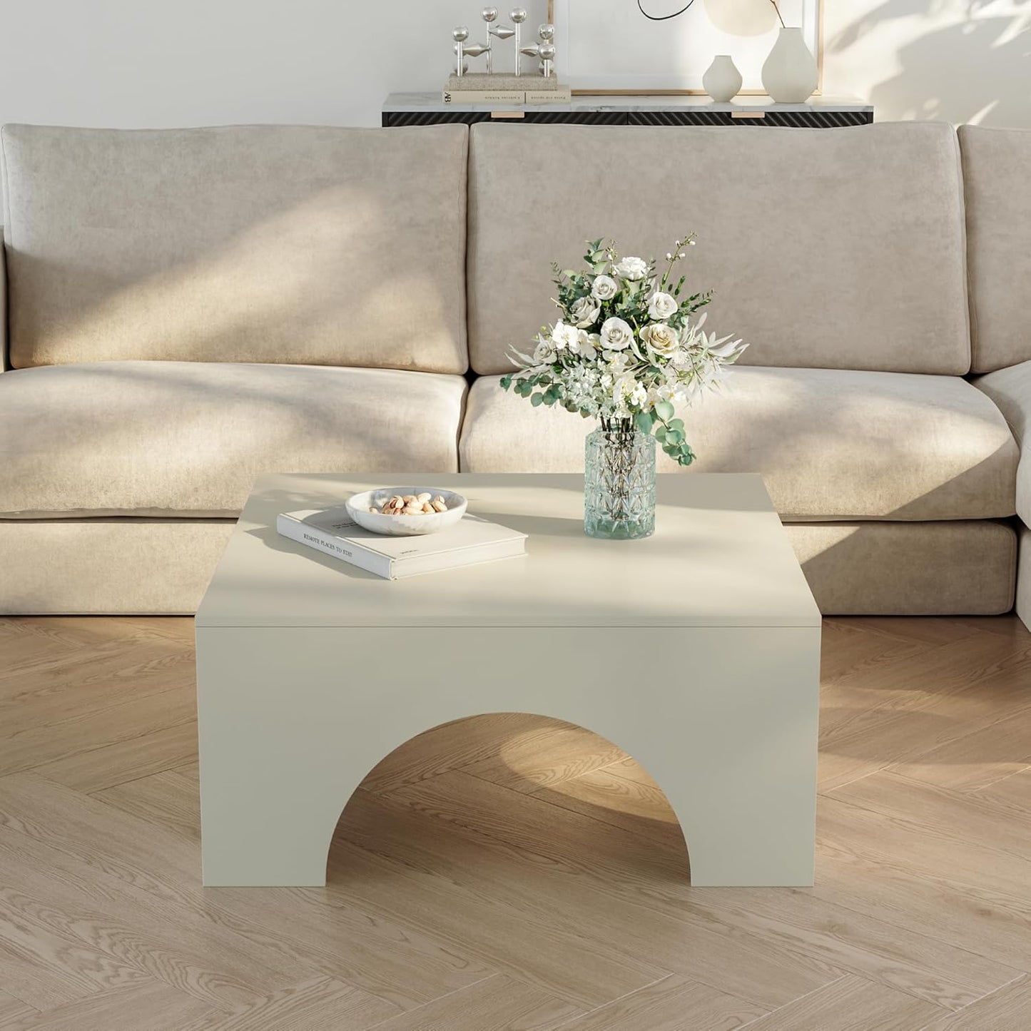 [En.Casa] Couchtisch Vivatka Wohnzimmertisch Beistelltisch 80 X 80 X 37 Cm Sofatisch Quadratisch Kaffeetisch Travertin