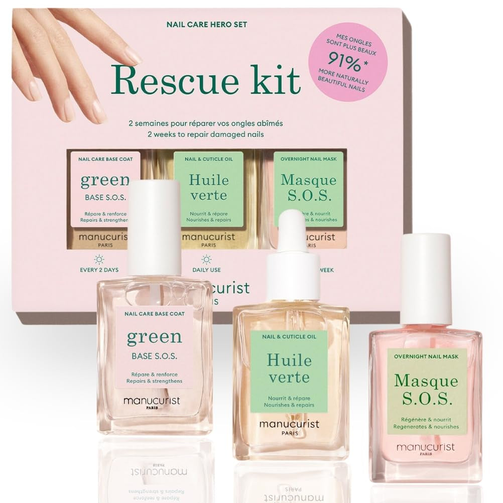 Manucurist Rescue Kit – Fingernagel Pflege Set – Nagelhärter Base Coat SOS, Nagelpflege Sos-Maske, Nagelhautöl Cuticle Oil - Nagelreparatur - Nagelpflege Set - Valentinstag Geschenke Für Frauen