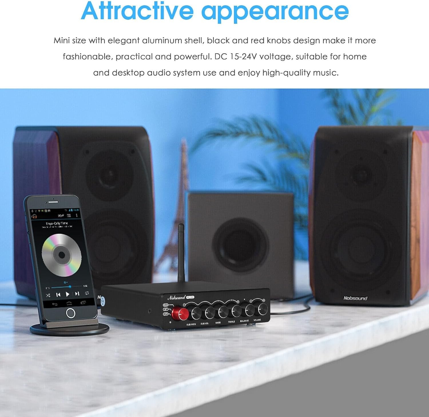 Nobsound NS-14G 2.1 Verstärker, Audio Amplifier, Bluetooth 5.0 Hifi Stereo 200W 2.1-Kanal Subwoofer Leistungsverstärker Mit Höhen- Und Basskontrolle Für Heim- Und Autolautsprecher