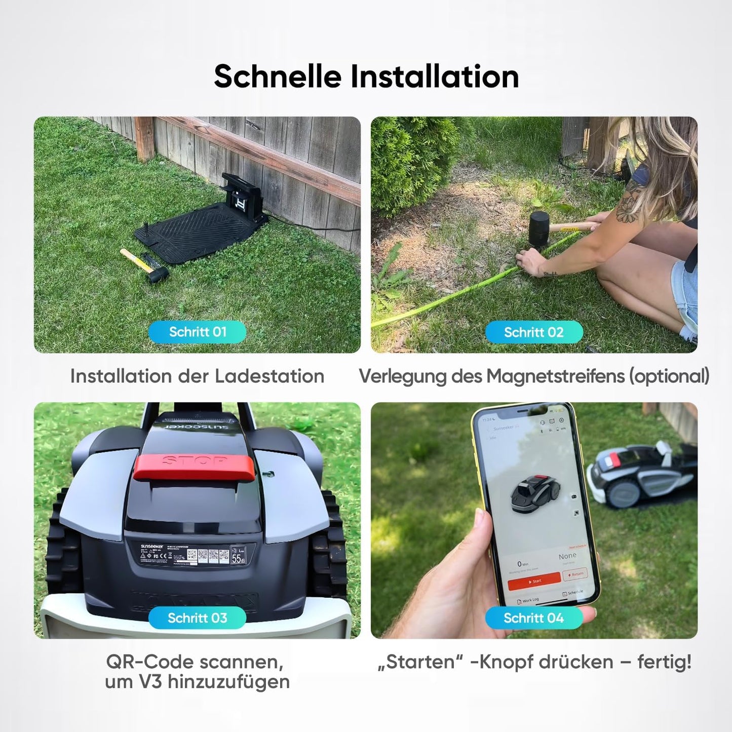 Sunseeker V3 Mähroboter Ohne Begrenzungskabel 600 M², Vision AI Doppel-Auge, 42% Steigung, App-Steuerung, Rasenmäher Mit Ein-Klick-Mähen