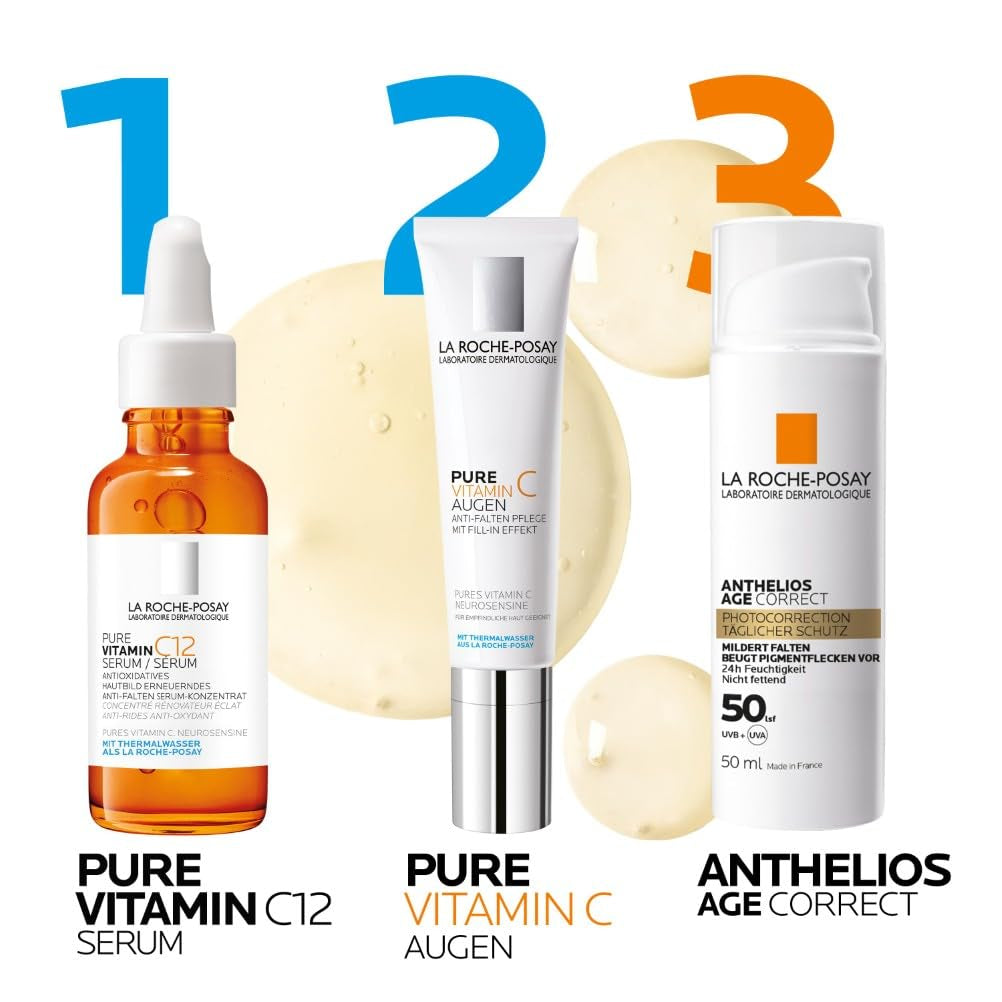 La Roche Posay Pure Vitamin C12 Serum, Anti-Aging-Pflege Mit 12 % Vitamin C, Regenerierende Anti-Falten-Gesichtspflege, Straffend, Aufhellend Und Antioxidativ, Gegen Pigmentflecken, 30 Ml