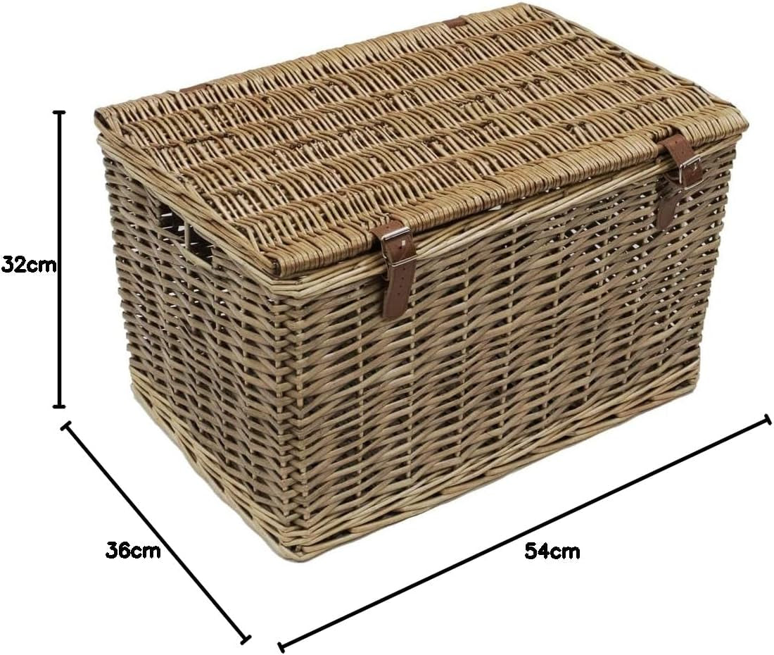 Handgefertigter Weidenkorb Mit Kunstlederriemen, Groß, Braun