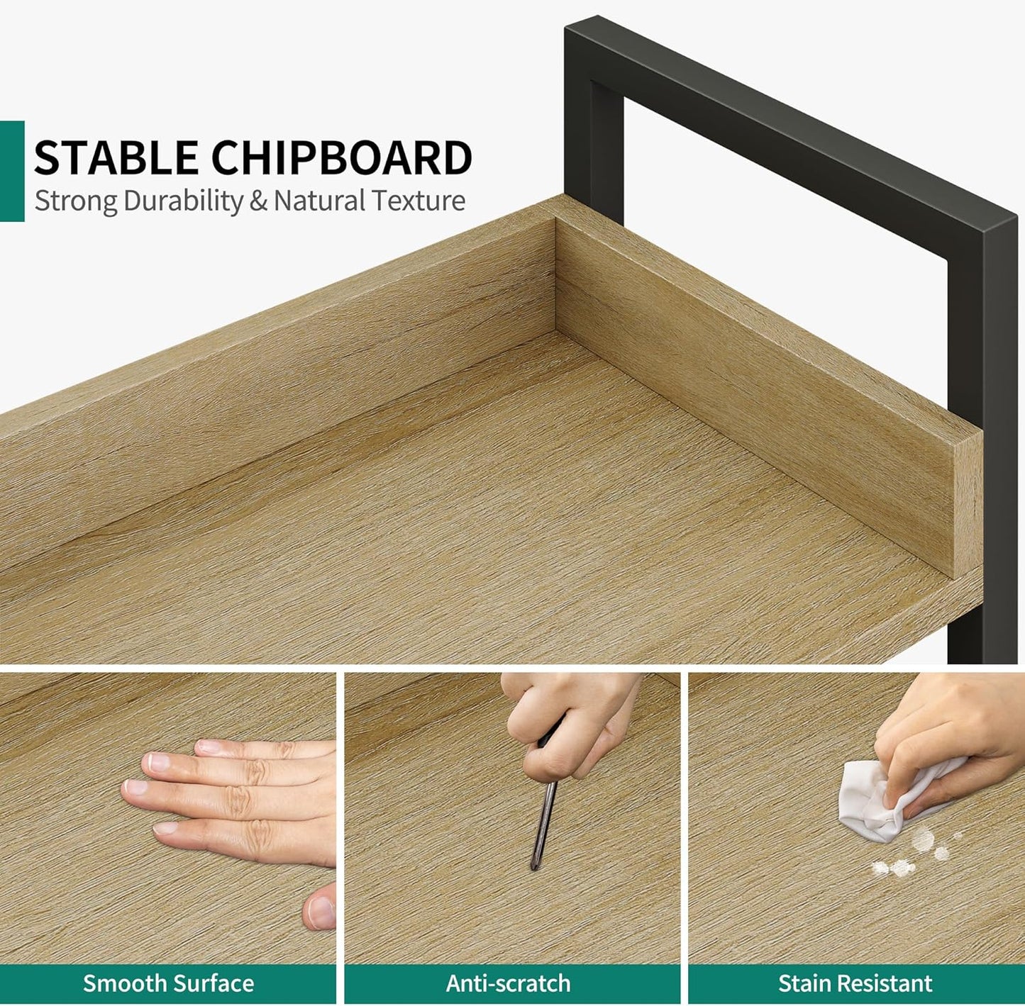 YITAHOME Bücherregal 5 Etagen, Bodenstehendes Bücherregal, Holzregal Und Stabiles Stahlrahmenregal Mit 4 Haken Industrielles Lagerregal Für Wohnzimmer, Heimbüro, Eiche Farbe