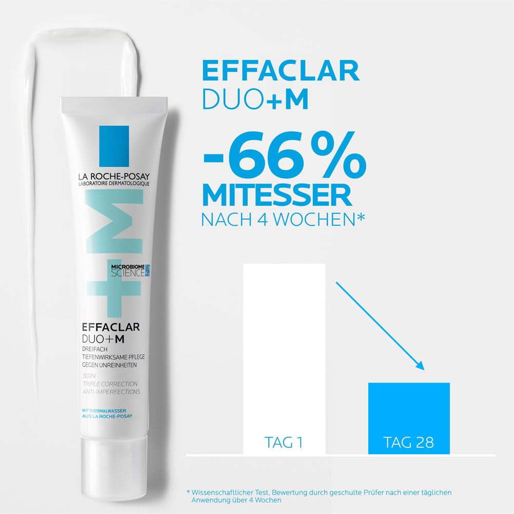 La Roche Posay Anti-Akne Gesichtscreme, Dreifach Tiefenwirksame Pflege Gegen Pickel, Mitesser Und Unreinheiten, Mit Anti-Rückfall-Effekt, Mit Niacinamid, Phylobioma Und Procerad, Effaclar Duo+M, 40 Ml