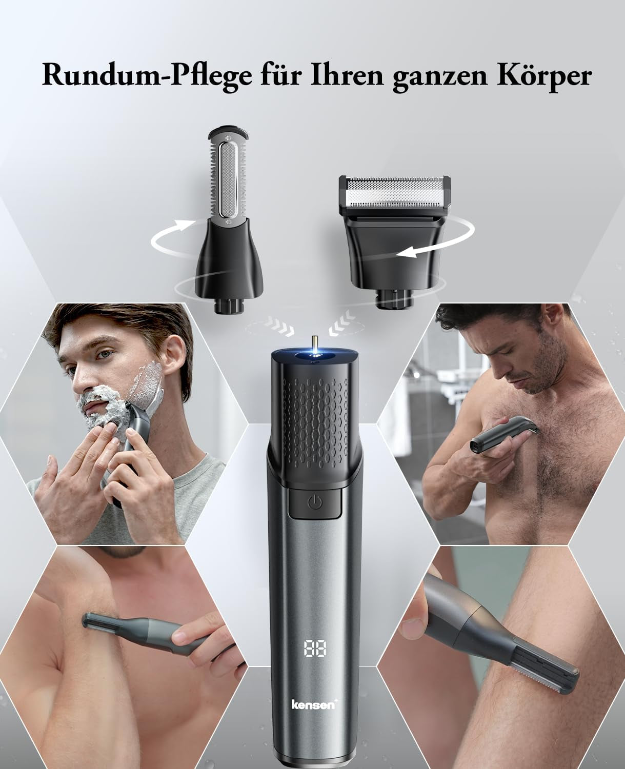 Intimrasierer Mann, Kensen 2 in 1 Rasierer Herren Intimbereich Wasserdicht Körperrasierer Herren Typ-C Bodygroom Herren Nass Trocken Intim Rasierer Männer Beine Brust Achselhöhle Leiste Aufsteckkämme