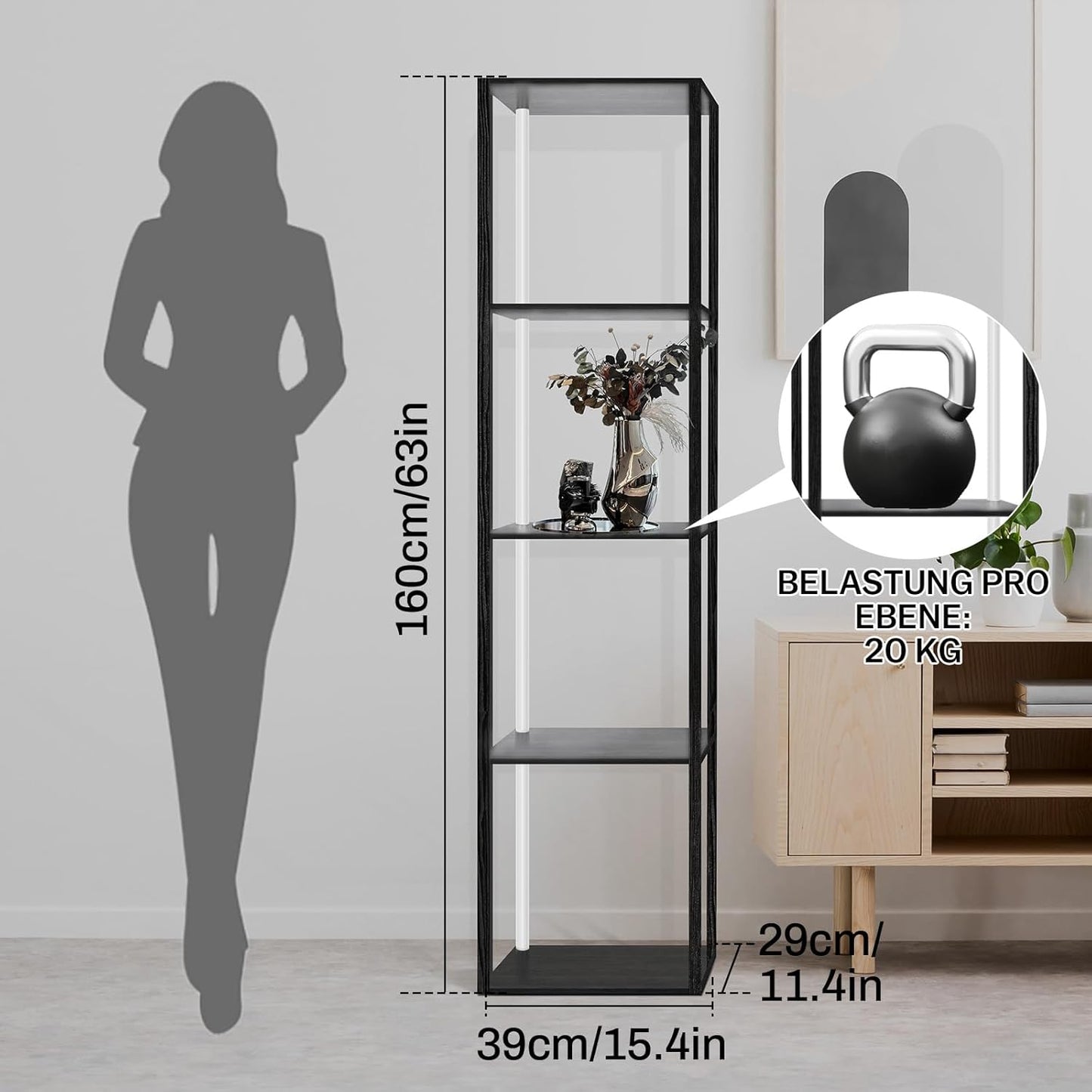 XIIW Bücherregal Mit Led-Beleuchtung, 5 Stufige Stehleuchte Mit Regal, Stehlampe Wohnzimmer Aus Holz Mit APP Und Fernbedienung, Standleuchte Eckregal Für Wohnzimmer, Schlafzimmer, Arbeitszimmer