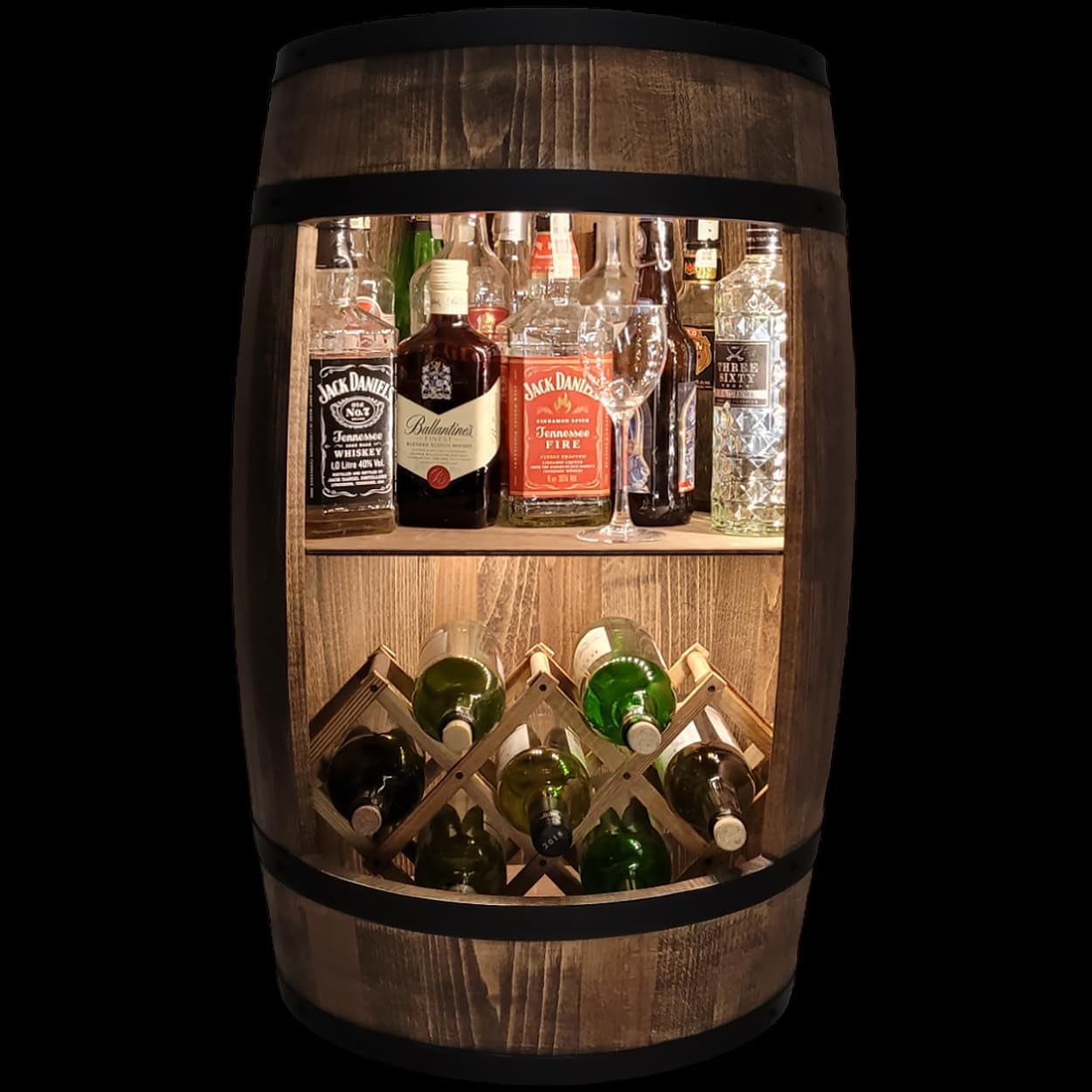 Weeco Fassbar Mit LED Beleuchtung Und Weinhalter. Weinregal - Holzfass Hausbar 80Cm. Rustikaler Deko Barschrank Weinständer – Fass. Fassbier, Wein Flaschenständer - Bar Whisky Geschenk (Dunkelbraun)