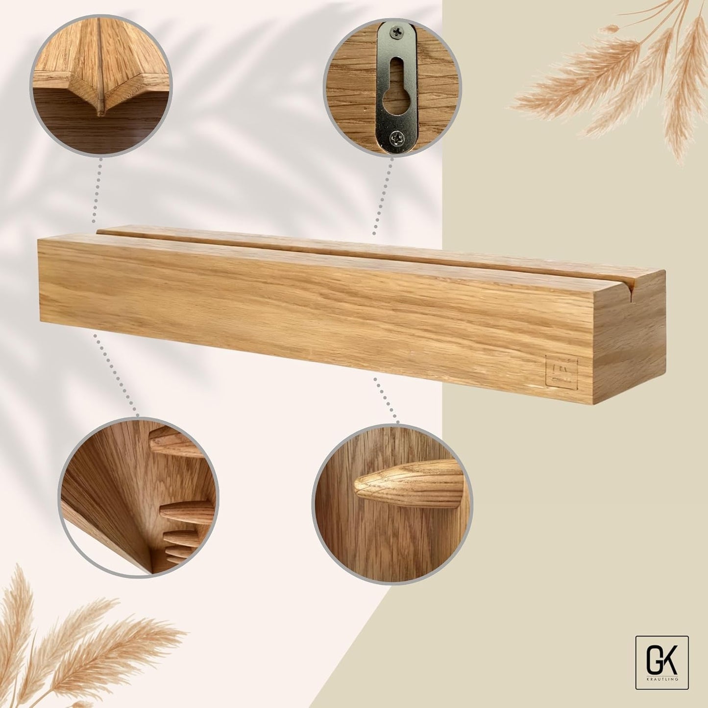 Design Wandgarderobe Aus Holz – Versteckte Haken & Ablage – Minimalistisches Regal Aus Eiche Für Flur, Wohnzimmer Oder Büro (Modern, 5 Haken)