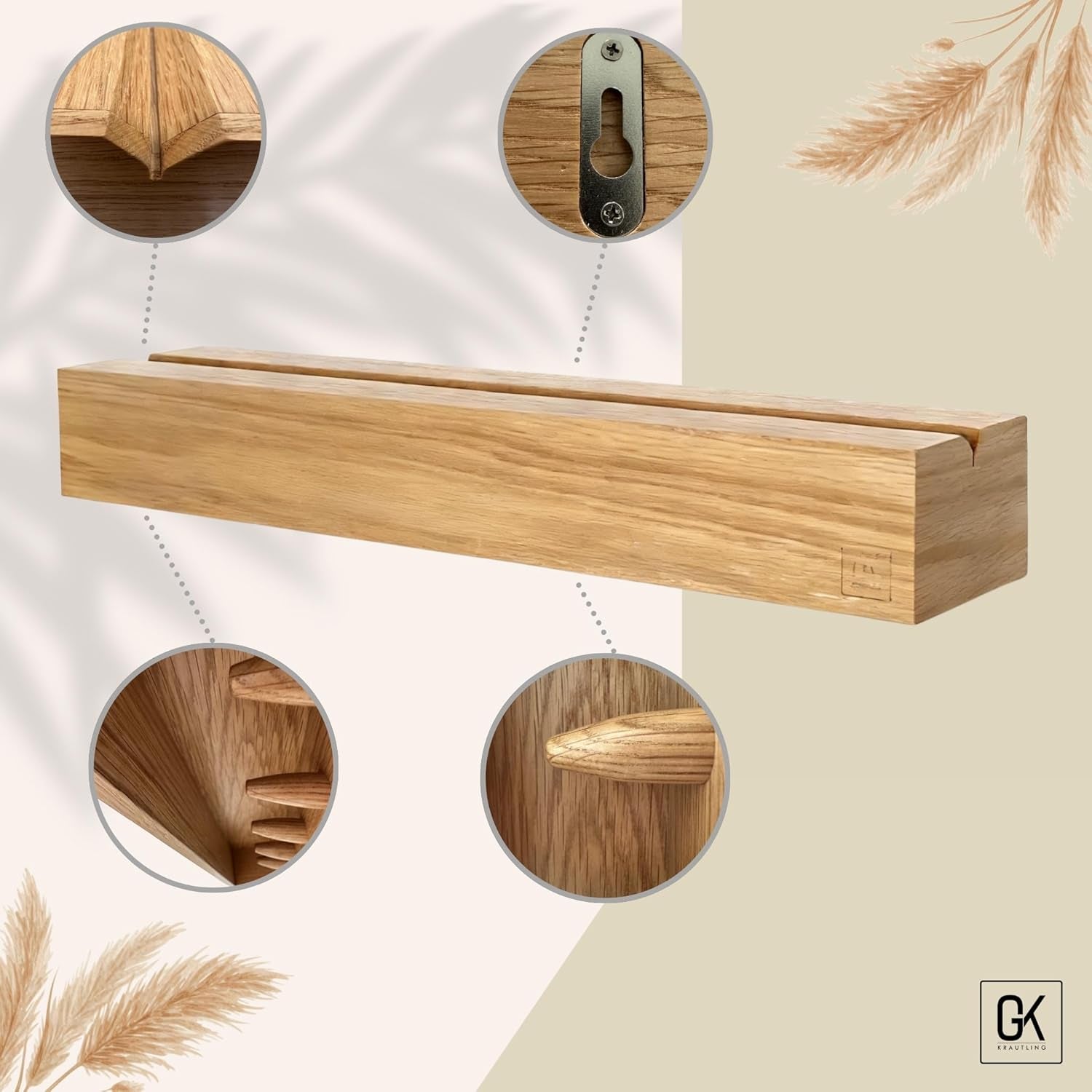 Design Wandgarderobe Aus Holz – Versteckte Haken & Ablage – Minimalistisches Regal Aus Eiche Für Flur, Wohnzimmer Oder Büro (Modern, 5 Haken)