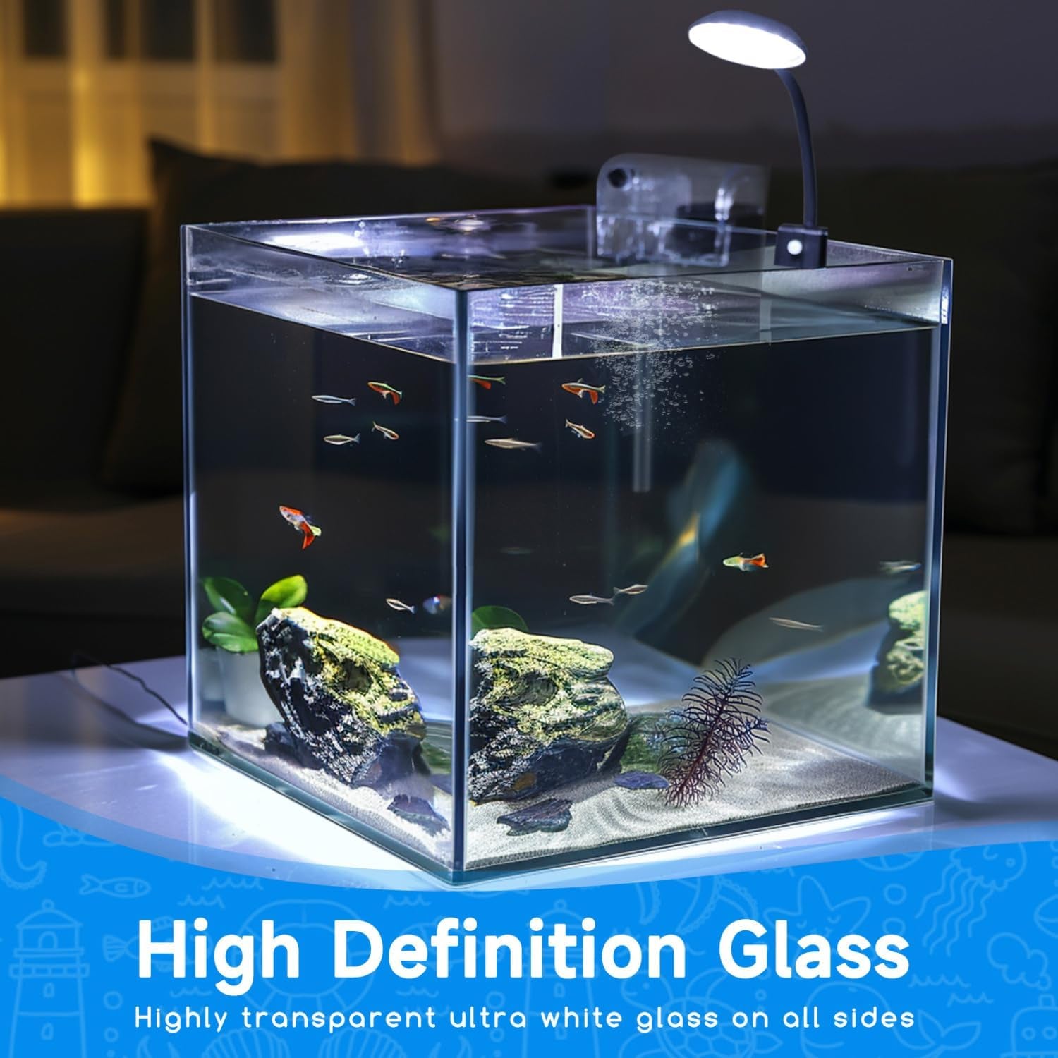 Nobleza - 27L Mini Aquarium Komplettset, Nano Aquarium Stabiles Einsteigerbecken Mit Led-Beleuchtung Und Eingebautem Filtersystem