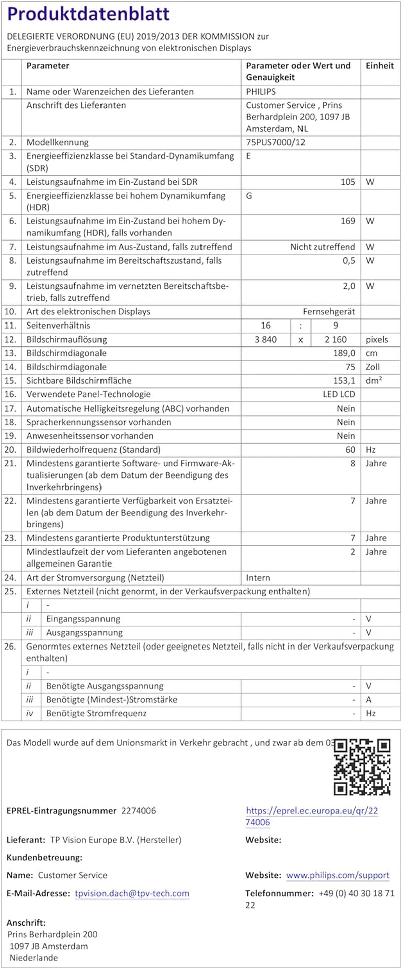 Philips 75PUS7000 4K LED Smart TV - 75 Zoll Display Mit Pixel Precise Ultra HD, Titan OS Plattform Und Dolby Atmos Sound - Funktioniert Mit Alexa Und Google Sprachassistent