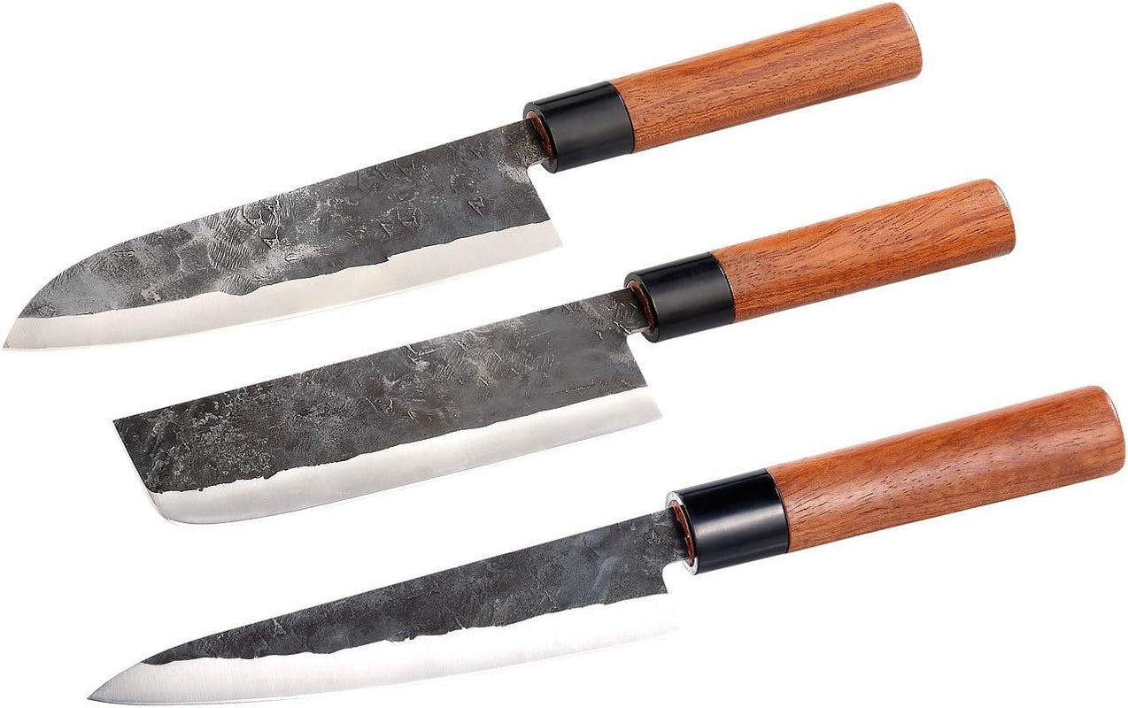 Messer: 3-Teiliges Messerset, Handgefertigt, Mit Echtholzgriff (Küchenzubehör, Chinesische Messer Set, Chinesische Set)