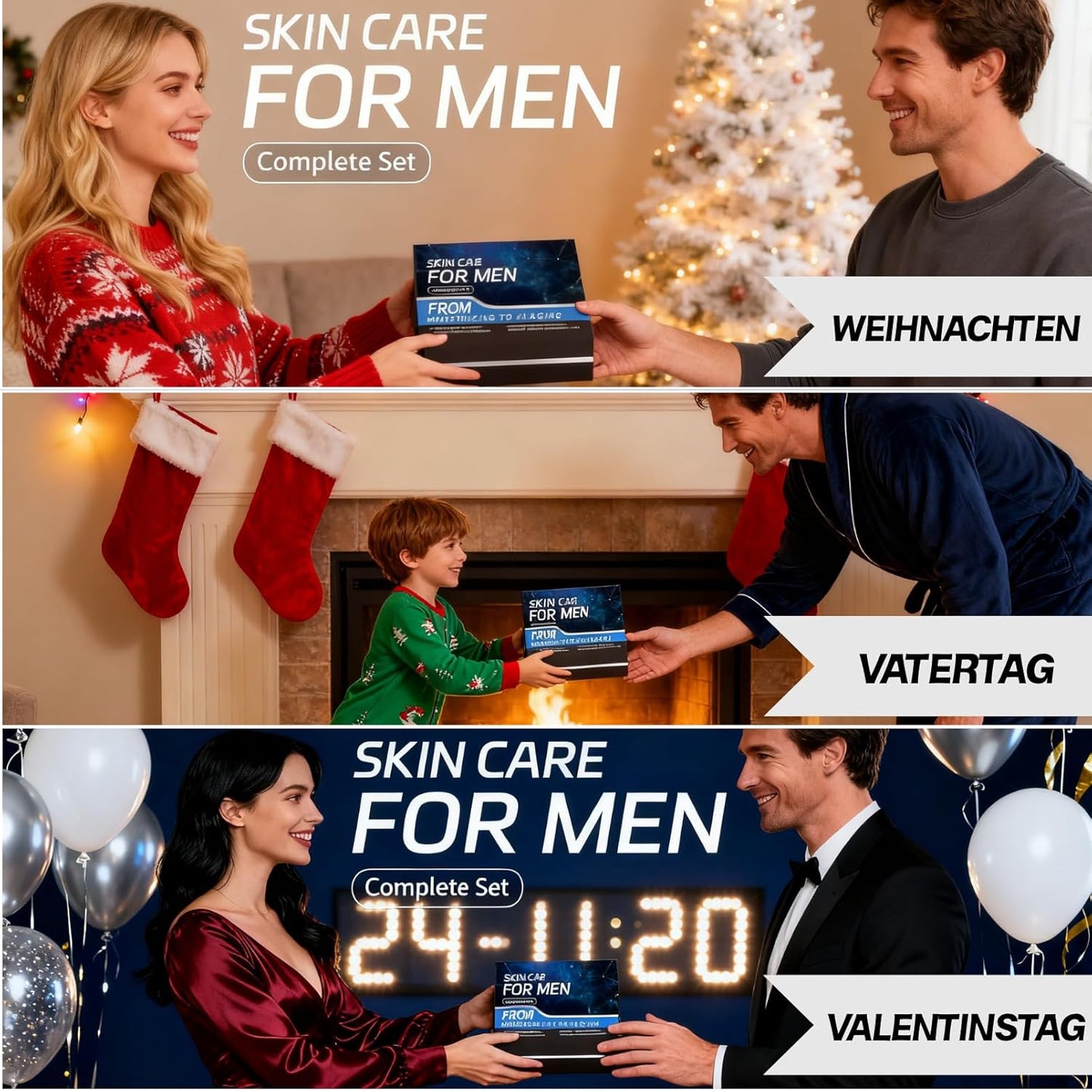 Herren Hautpflege Set, Anti-Aging Gesichtspflege Set Mit Reiniger,Peeling,Serum,Augencreme & Gesichtscreme, Straffende Geschenke Skincare Set Für Männer Weihnachtsgeschenke Herren Pflegeset (5-Teilig)