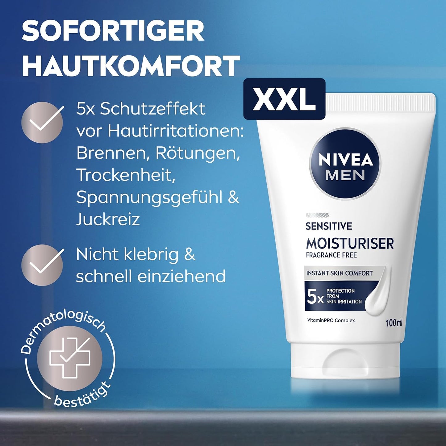 NIVEA MEN Sensitive Moisturiser, 24H Feuchtigkeitscreme Für Empfindliche Männerhaut, Beruhigende Gesichtscreme Zur Linderung Von Hautirritationen (100 Ml)