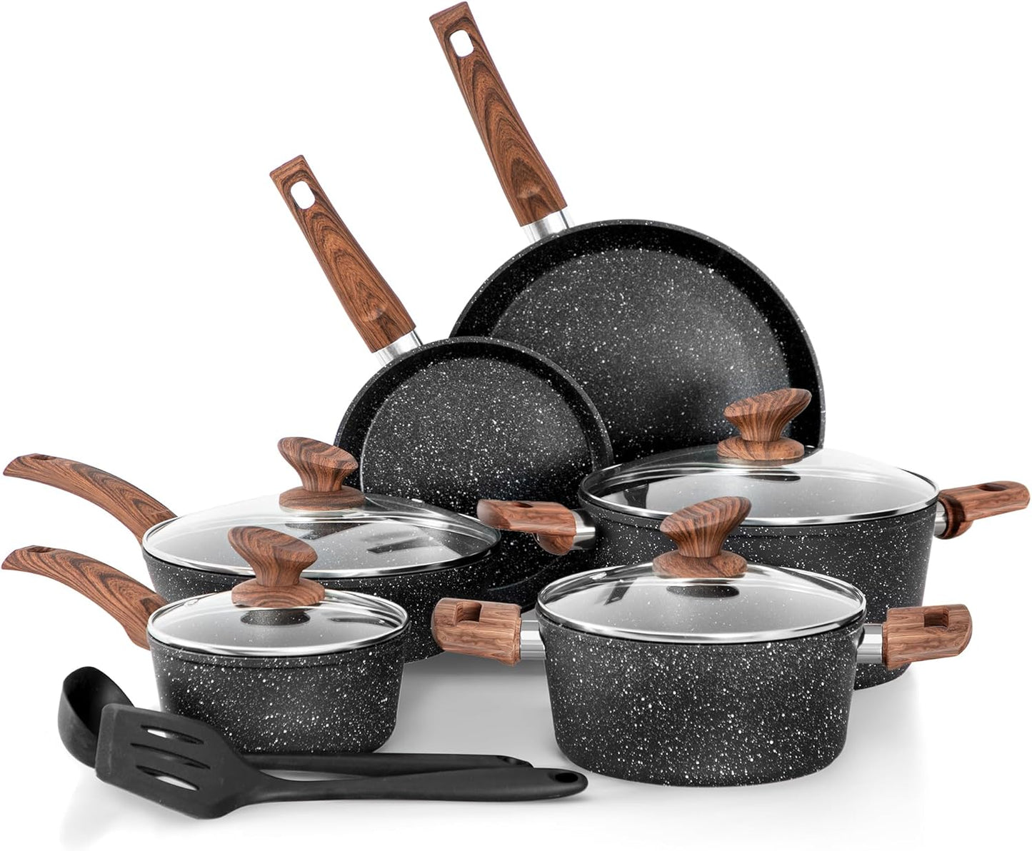 Dishdelight Induktions Töpfe Set Topf Und Pfannenset 12-Teiliges Granit Antihaft Topfset Induktion Kochtopf Set Pfanne Mit Deckel Bratpfannen Beschichteter