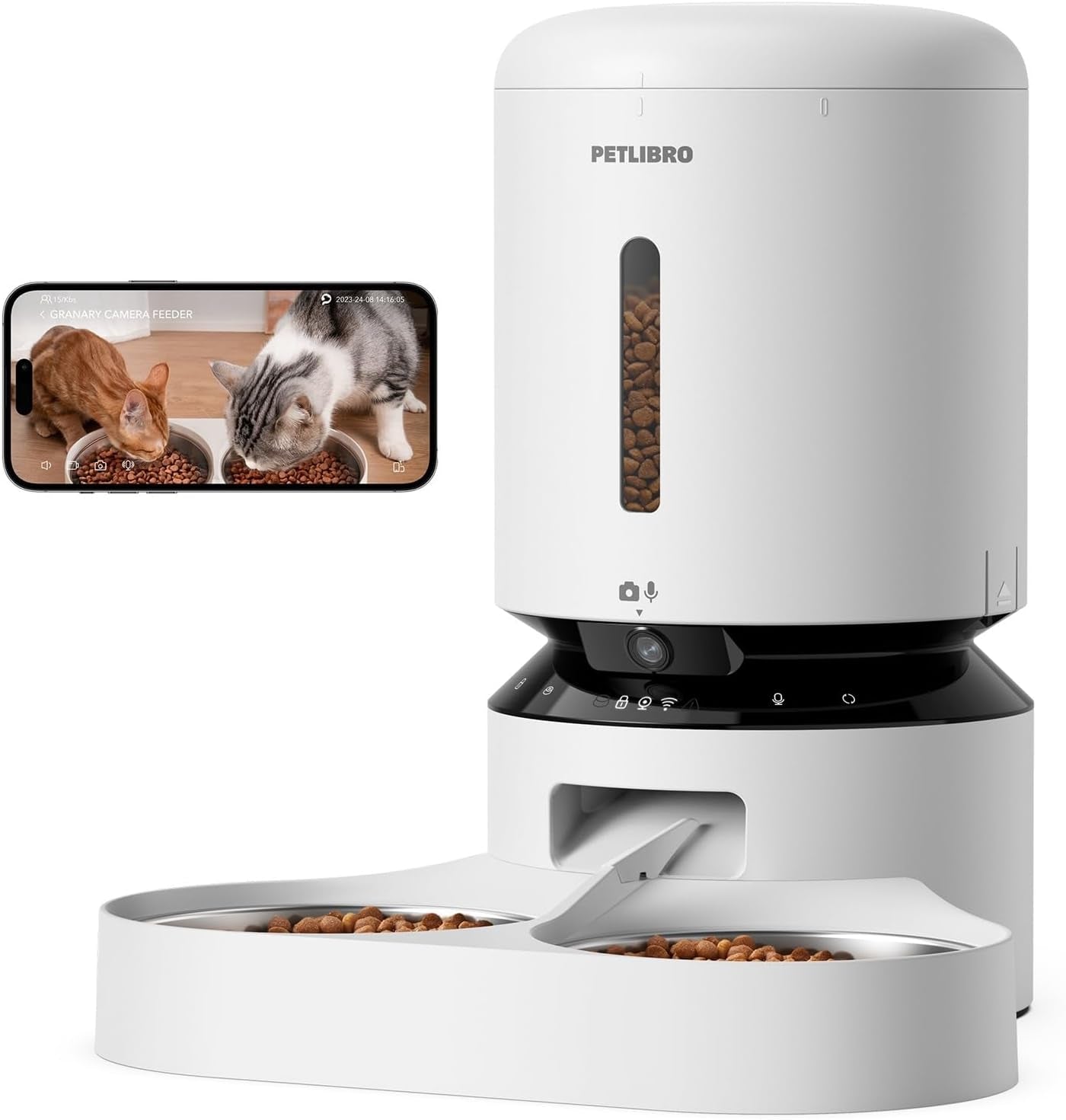 PETLIBRO 5L Futterautomat Katze 2 Näpfe Mit 1080P Kamera, 5G Wifi Futterspender Hund Mit APP & Nachtsicht, Sensor Für Niedriger Futter & Blockierung, Haustier Kamera, 1-10 Mahlzeiten