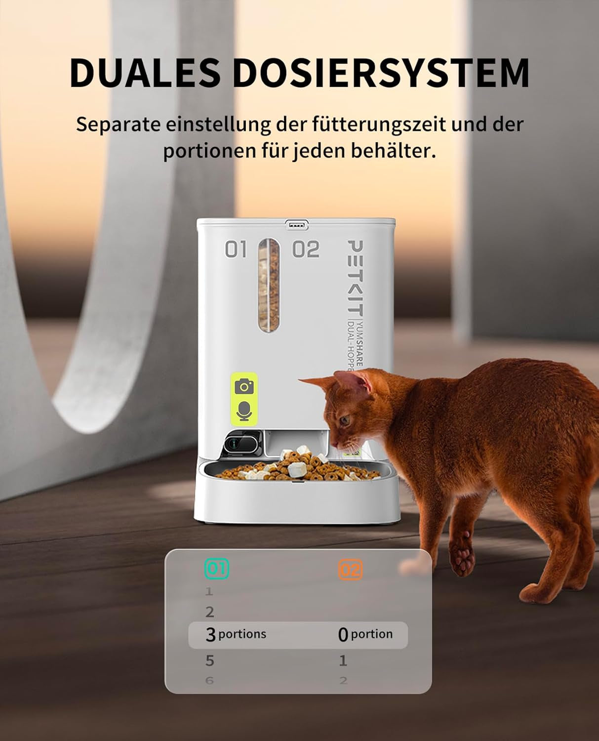 PETKIT Futterautomat Katze 2 Näpfe Mit Kamera, Futterautomat Katze,5L Katzen Futterautomaten,Automatischer Futterspender Für Katze Und Hund,Ki Funktion,1-10 Mahlzeiten/Tag, 1-30 Portionen