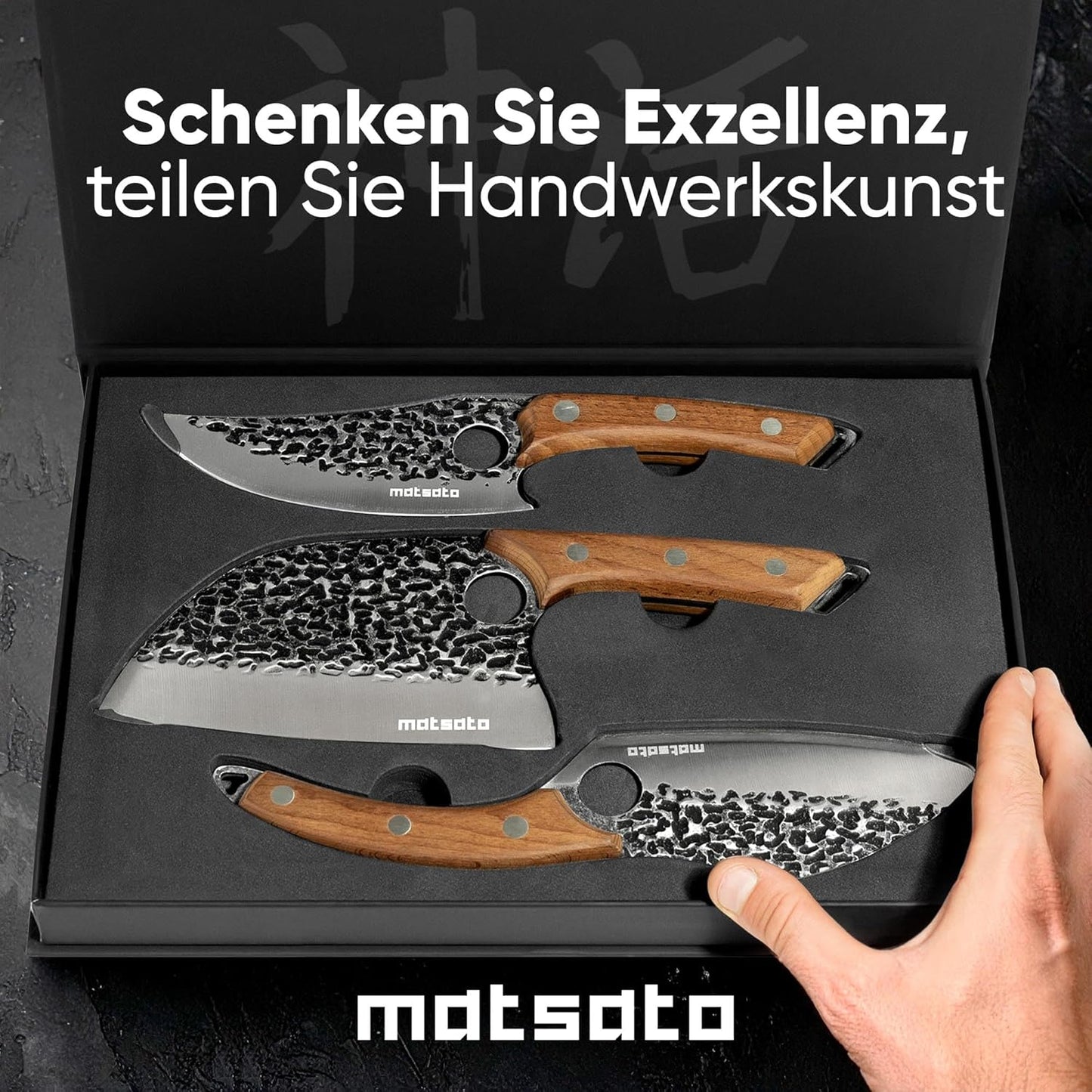 Matsato Messerset 3-Teilig | Scharfes Küchenmesser Set, Vielseitige Messer Für Fleisch, Fisch & Gemüse, Ergonomischer Griff, Ideal Für BBQ