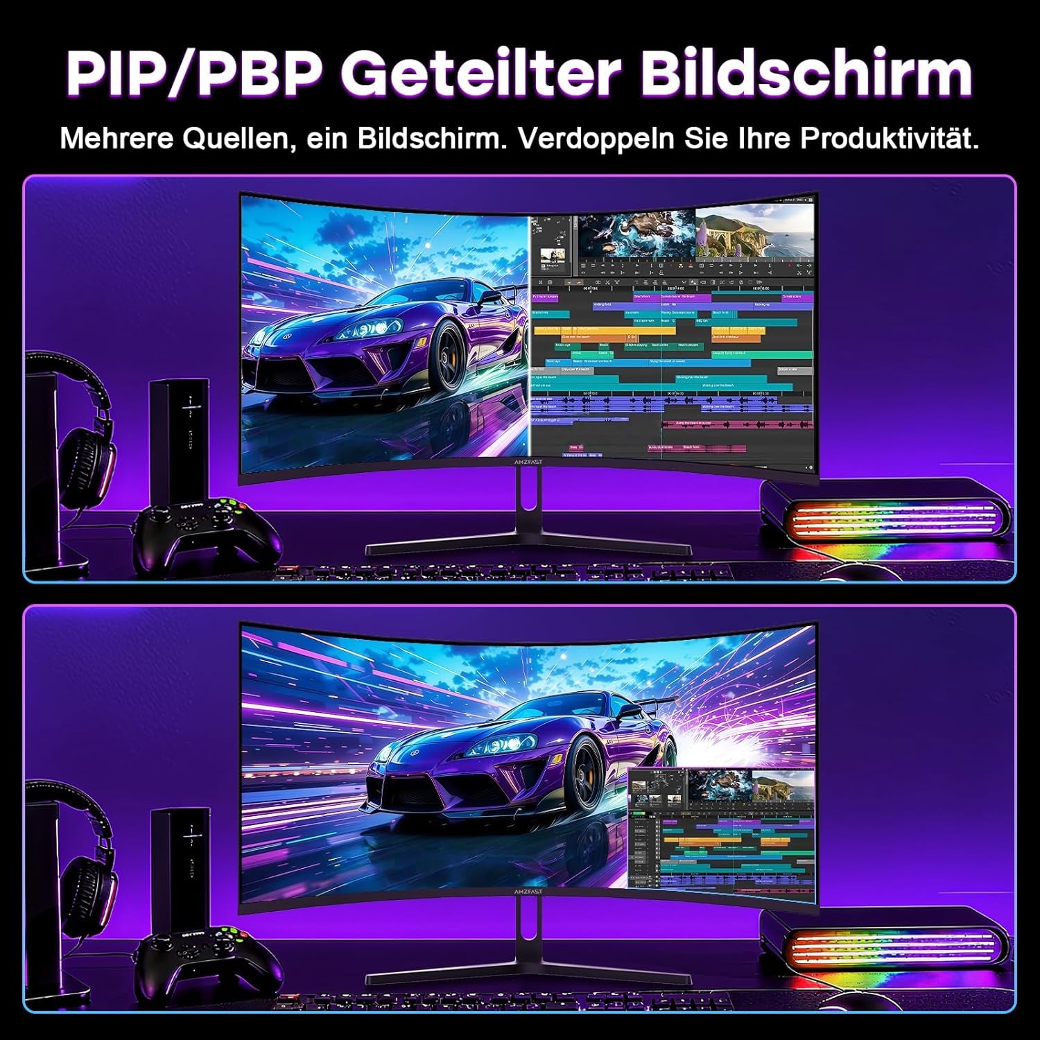 Amzfast 34 Zoll Curved Gaming Monitor, 3440X1440 UWQHD, 240Hz, 21:9 VA Panel, 1500R, 1Ms MPRT, Adaptive Sync, HDR, DCI-P3 98%, Srgb 130%, Pip/Pbp, HDMI2.1 & DP1.4, VESA 75X75Mm, AMZG34C5Q Pro