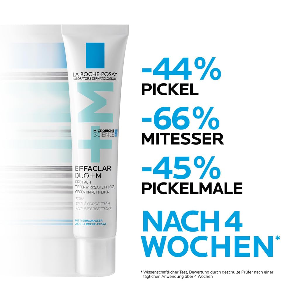 La Roche Posay Anti-Akne Gesichtscreme, Dreifach Tiefenwirksame Pflege Gegen Pickel, Mitesser Und Unreinheiten, Mit Anti-Rückfall-Effekt, Mit Niacinamid, Phylobioma Und Procerad, Effaclar Duo+M, 40 Ml