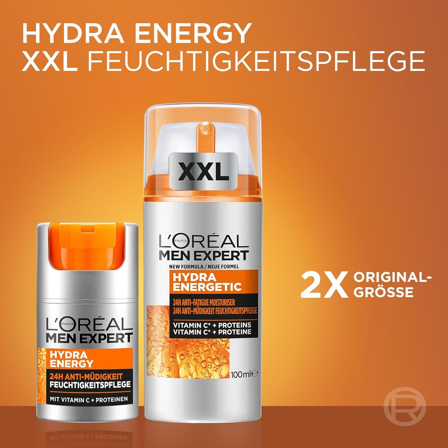 L'Oréal Men Expert XXL Gesichtspflege Gegen Müde Haut Für Männer, Belebende Feuchtigkeitscreme 24H Anti-Müdigkeit, Gesichtscreme Für Herren Mit Vitamin C, Hydra Energy, [Amazon Exclusive], 1 X 100 Ml