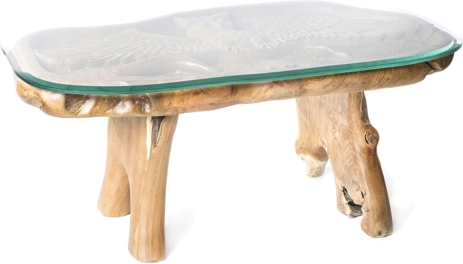Windalf Handgearbeiteter Design Eulen Couchtisch Miana 106 Cm Großer Uhu Wohnzimmertisch Mit Glasplatte UNIKAT Wurzelholz