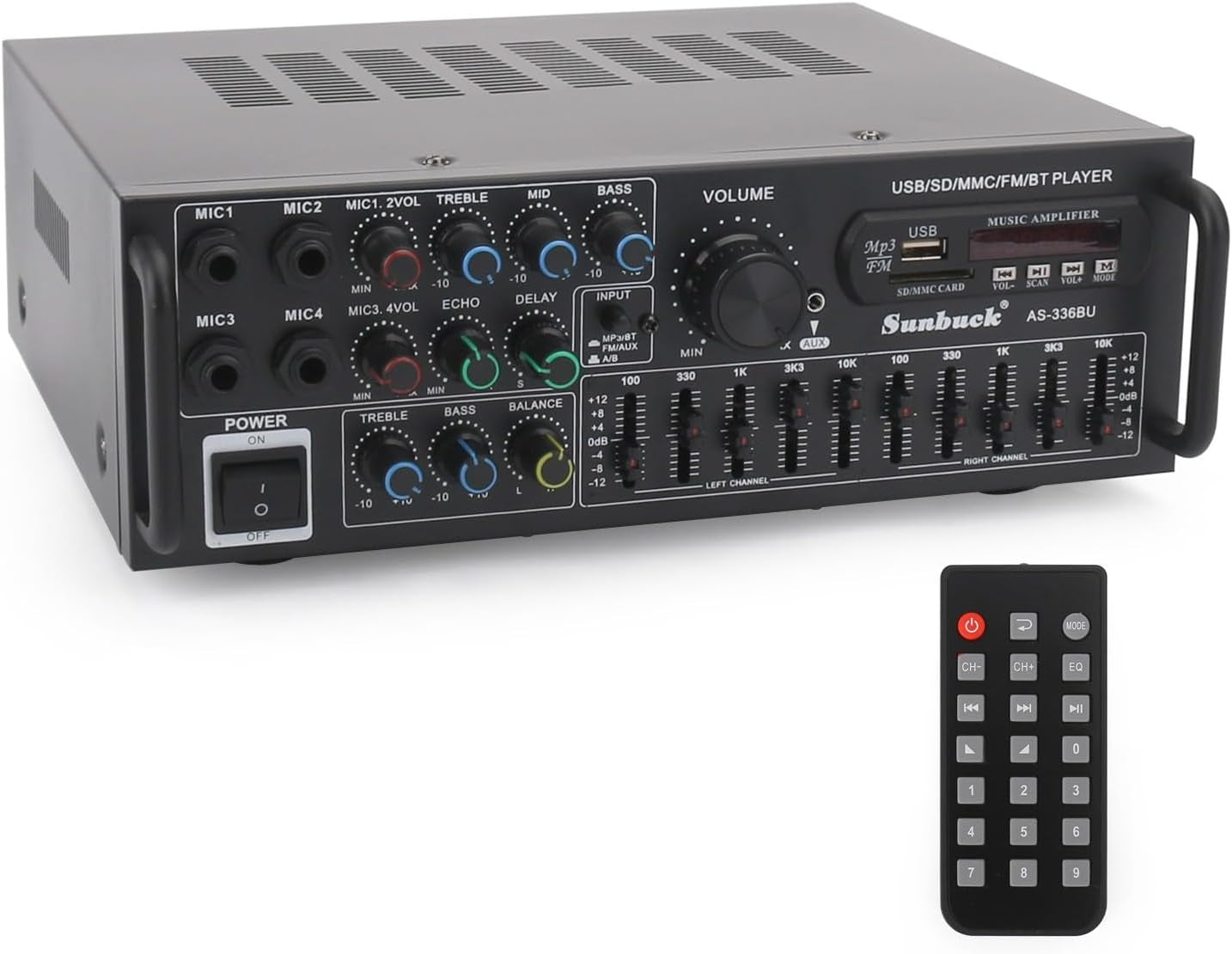 Areyourshop Hifi Verstärker Stereo Pa Endstufe Mit Bluetooth 5.0 2000W Audio Receiver Karaoke FM USB SD AUX, Vorverstärker Hifi 5-Band-Eq-Mixer, 4 Mikr, Verstärker Mit Boxen, Tuner Hifi Stereo