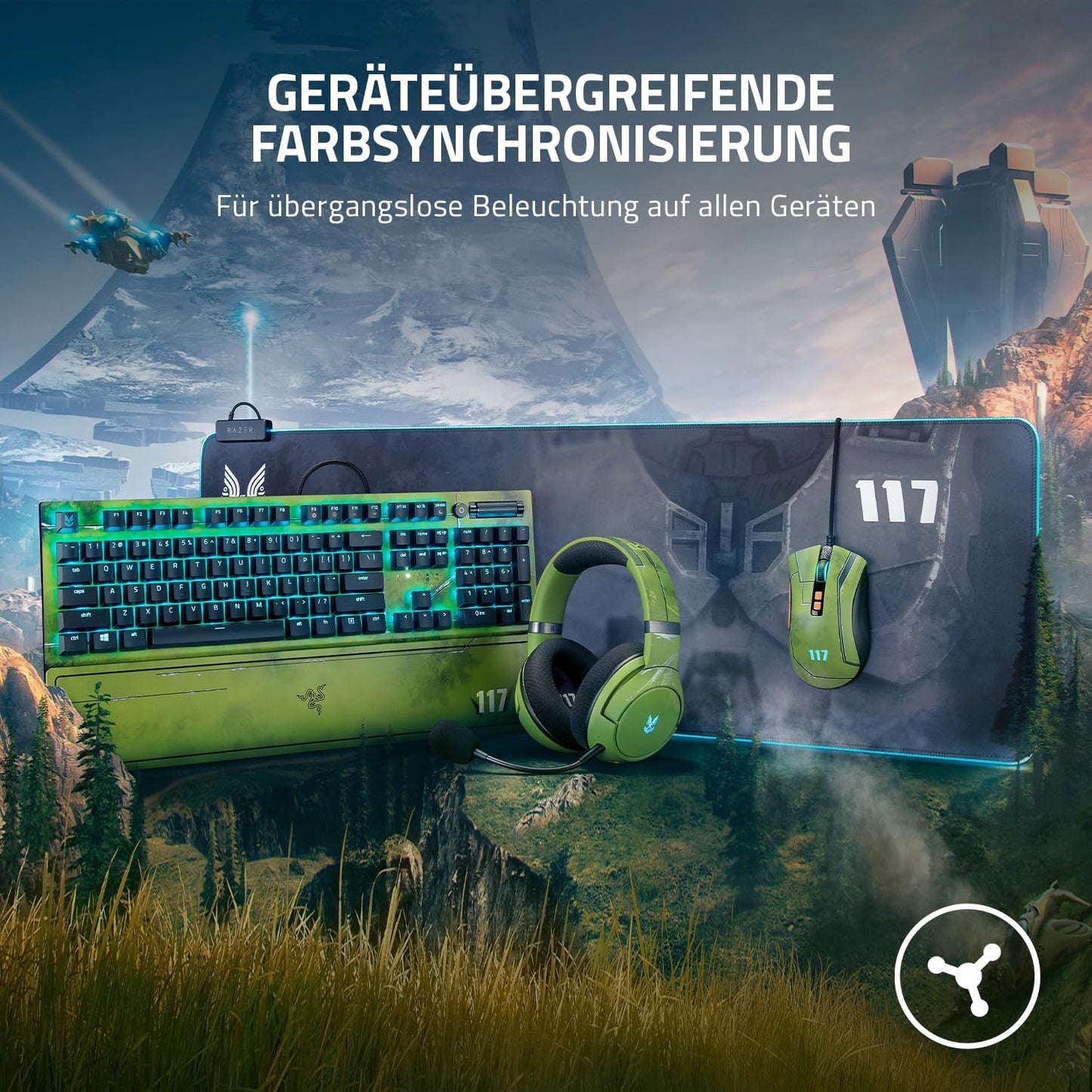 Razer Goliathus Extended Chroma (Halo Infinite Edition) - Extra Große Weiche XXL Gaming Maus-Matte Mit RGB Beleuchtung (Kabelhalterung, Stoff-Oberfläche, Gesteppter Rand) HALO