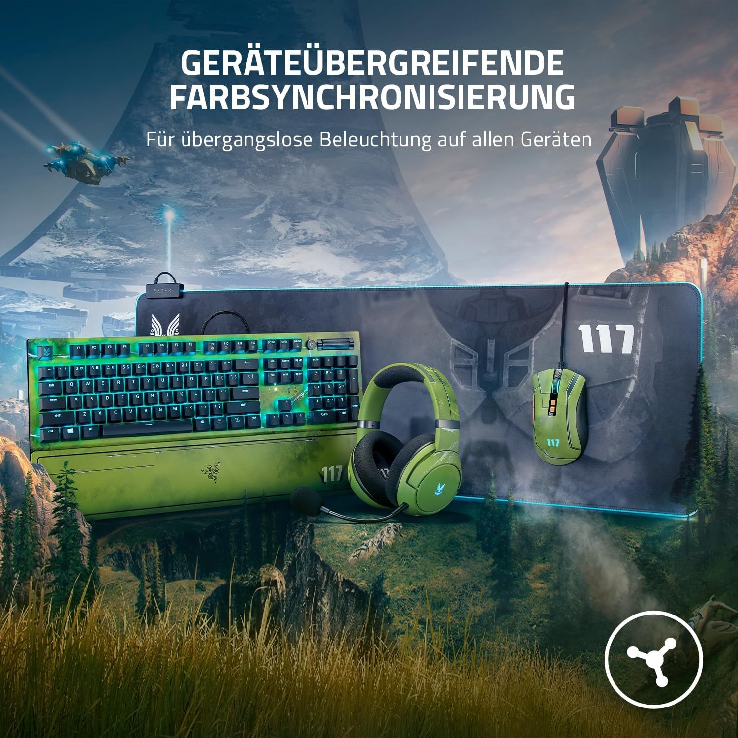 Razer Goliathus Extended Chroma (Halo Infinite Edition) - Extra Große Weiche XXL Gaming Maus-Matte Mit RGB Beleuchtung (Kabelhalterung, Stoff-Oberfläche, Gesteppter Rand) HALO