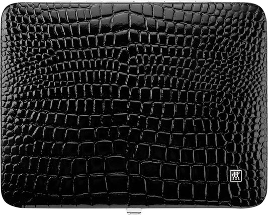 ZWILLING Maniküre-Set (10 Teilig, Komplettset Für Finger- Und Fußnägel, Echtleder Etui Mit Metallrahmen), Edelstahl Poliert, Kroko Edition, Schwarz