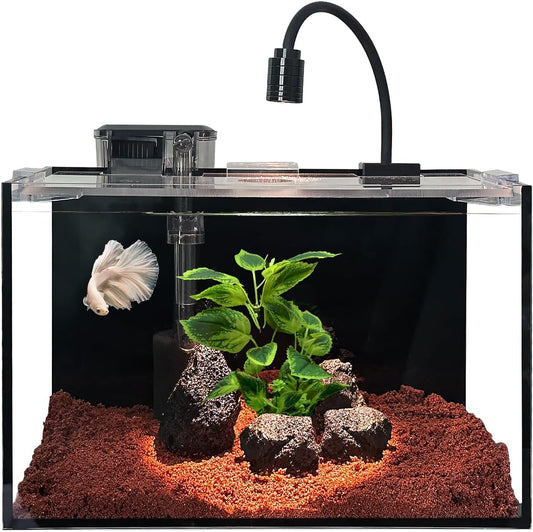 11L Ultra-Klar Aquarium-Set Mit Led-Beleuchtung, Filter, Sand & Steinen - Regenwald-Stil Fischbecken 30X18X20Cm