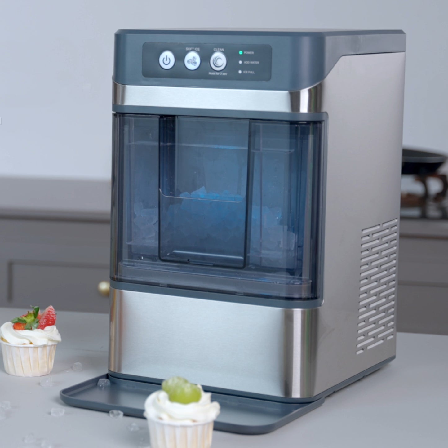 Large water tank household fully automatic chewing continuous crushed ice granule ice making machine