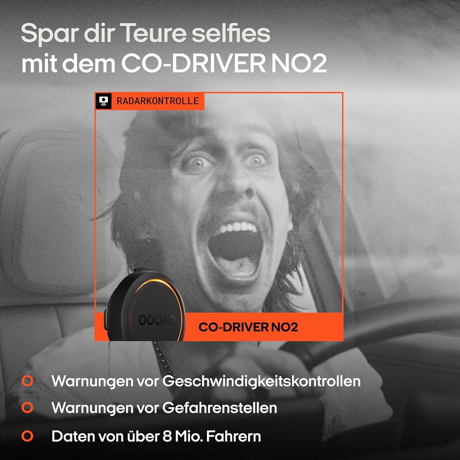 OOONO Co-Driver NO2 [NEUES Modell 2025] - Optimierter Co-Driver Fürs Auto - Warnt Vor Tempo-Kontrollen Und Gefahrenstellen - Wiederaufladbar - Led-Anzeige - Carplay & Android Auto Kompatibel