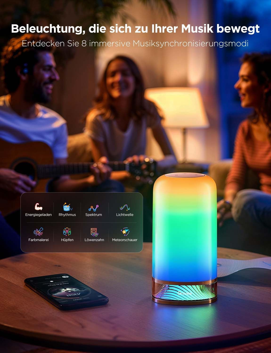 Govee LED Tischlampe, Nachttischlampe Touch Dimmbar RGBICWW, Steuerung Von Alexa Mit 70+ Szenenmodi, 500 Lumen, Funktioniert Mit Matter, 2700-6500K, Für Wohnzimmer Und Schlafzimmer
